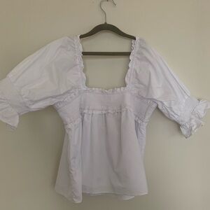 Tuckernuck Hyacinth house new white ruffled smocked top XS
